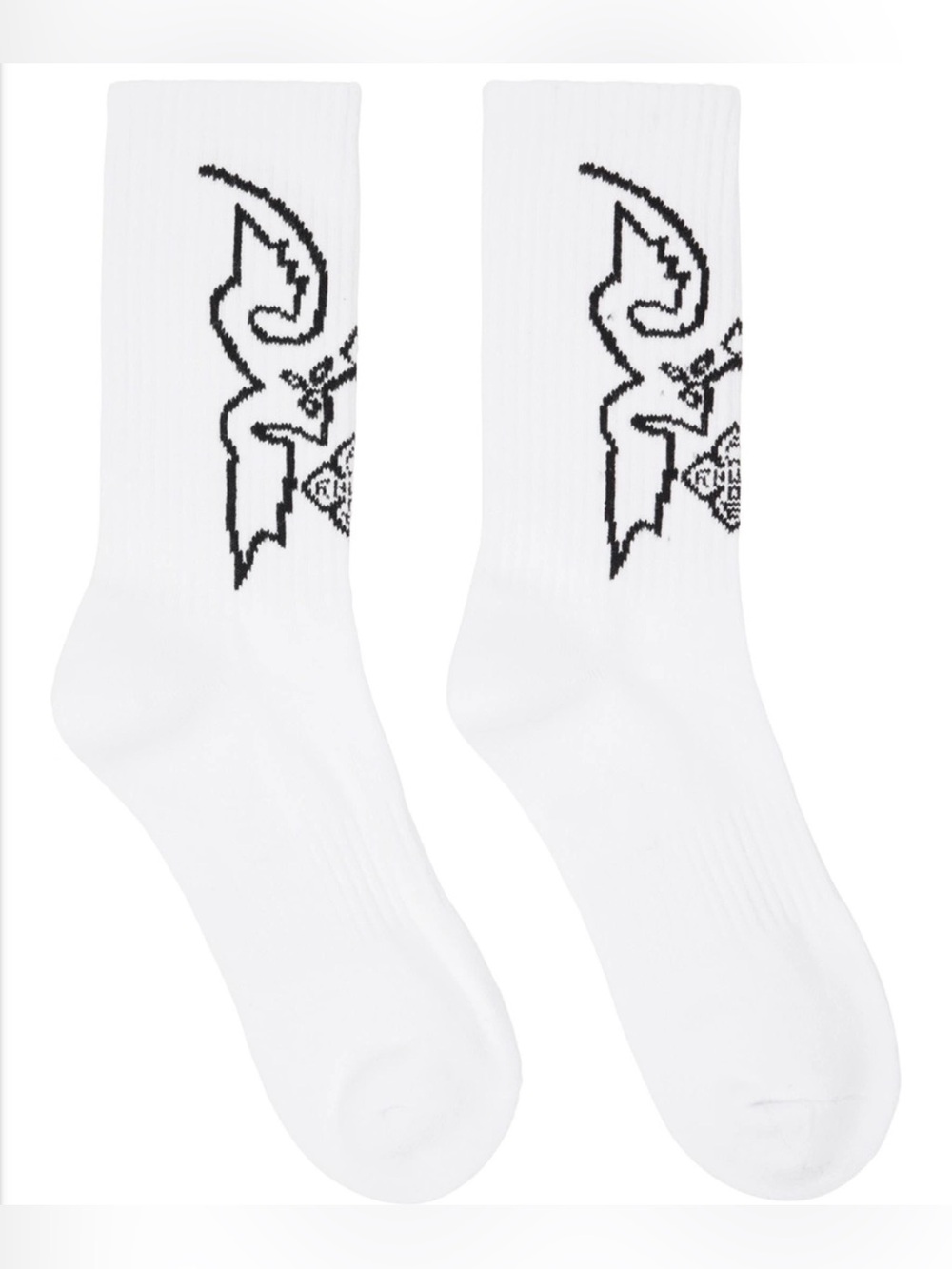 RHUDE Western Sock White Cotton Blend Embroidered Intarsia Logo Socks One Size